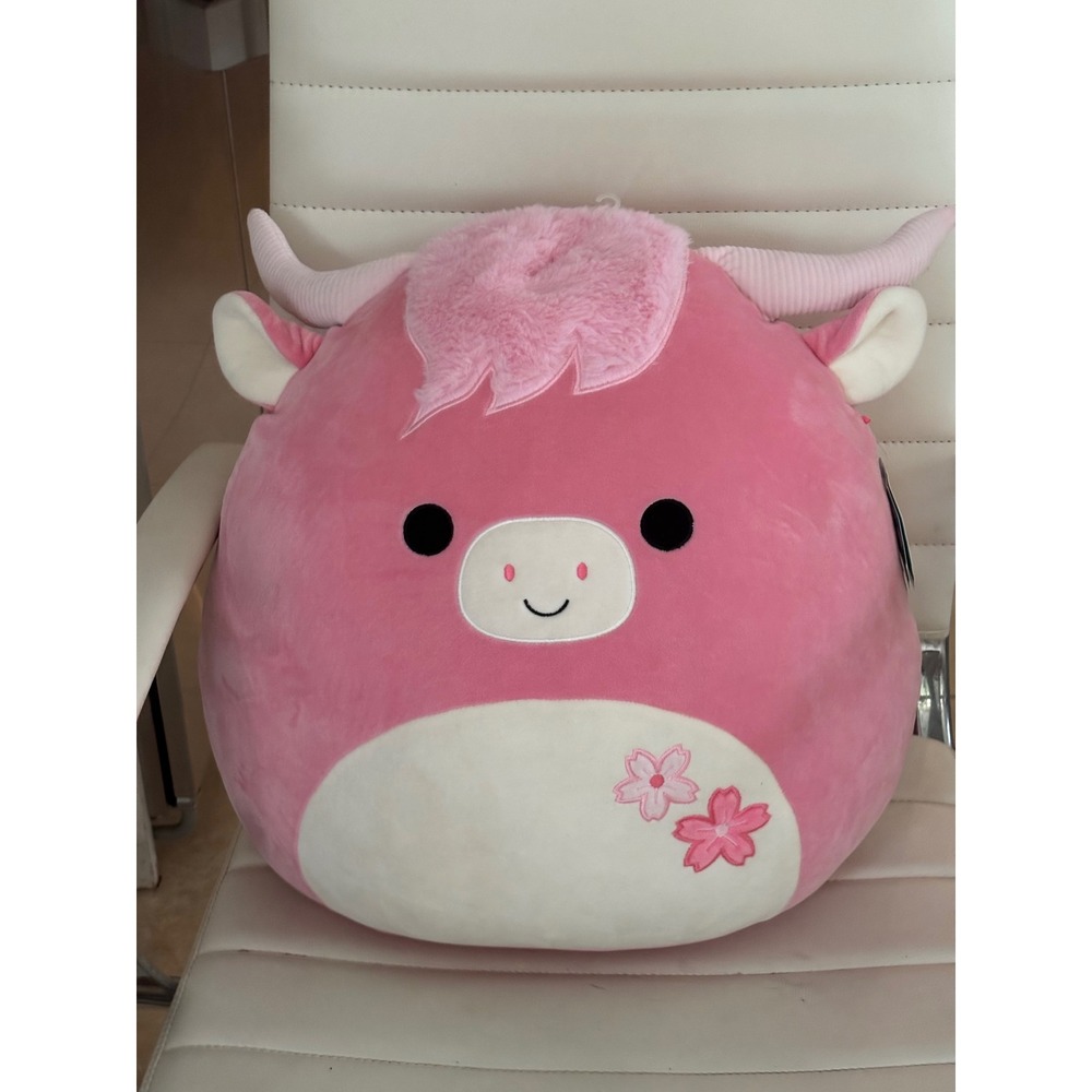 Squishmallows Fitzwilliam Pink Highland Cow Sakura Flower Plush 12 Inch Jazwares